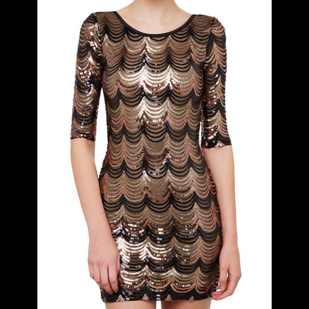 Gold Scalloped Sequin Dress